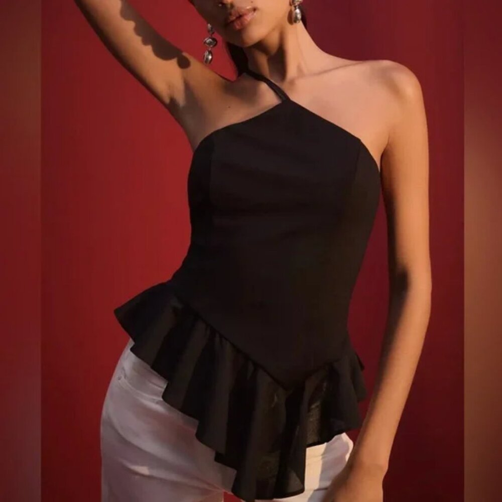 Sunday in Brooklyn Asymmetrical Halter Ruffle Top